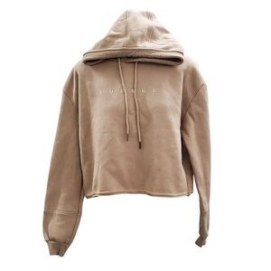 LOUNGE Apparel Cropped Hoodie L Khaki Long Sleeve Pullover